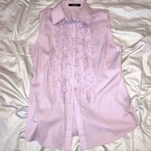 Tahari Pink Button Up with Ruffle Detail